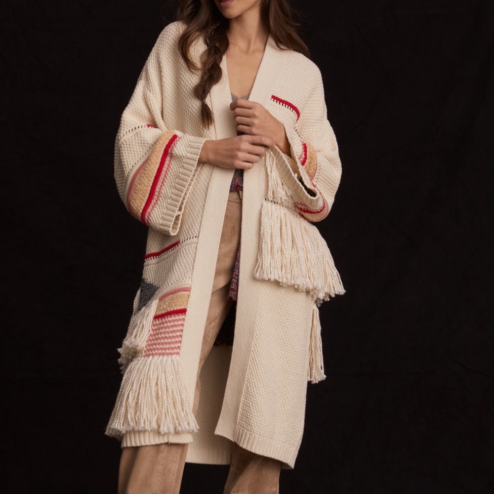 Anthropologie Fringed Duster Cardigan in Neutral Motif by Pilcro One Size